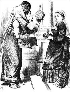 “New crowns for old ones!” –Benjamin Disraeli presents Queen Victoria the crown of India. Punch, 1876, by cartoonist John Tenniel. 